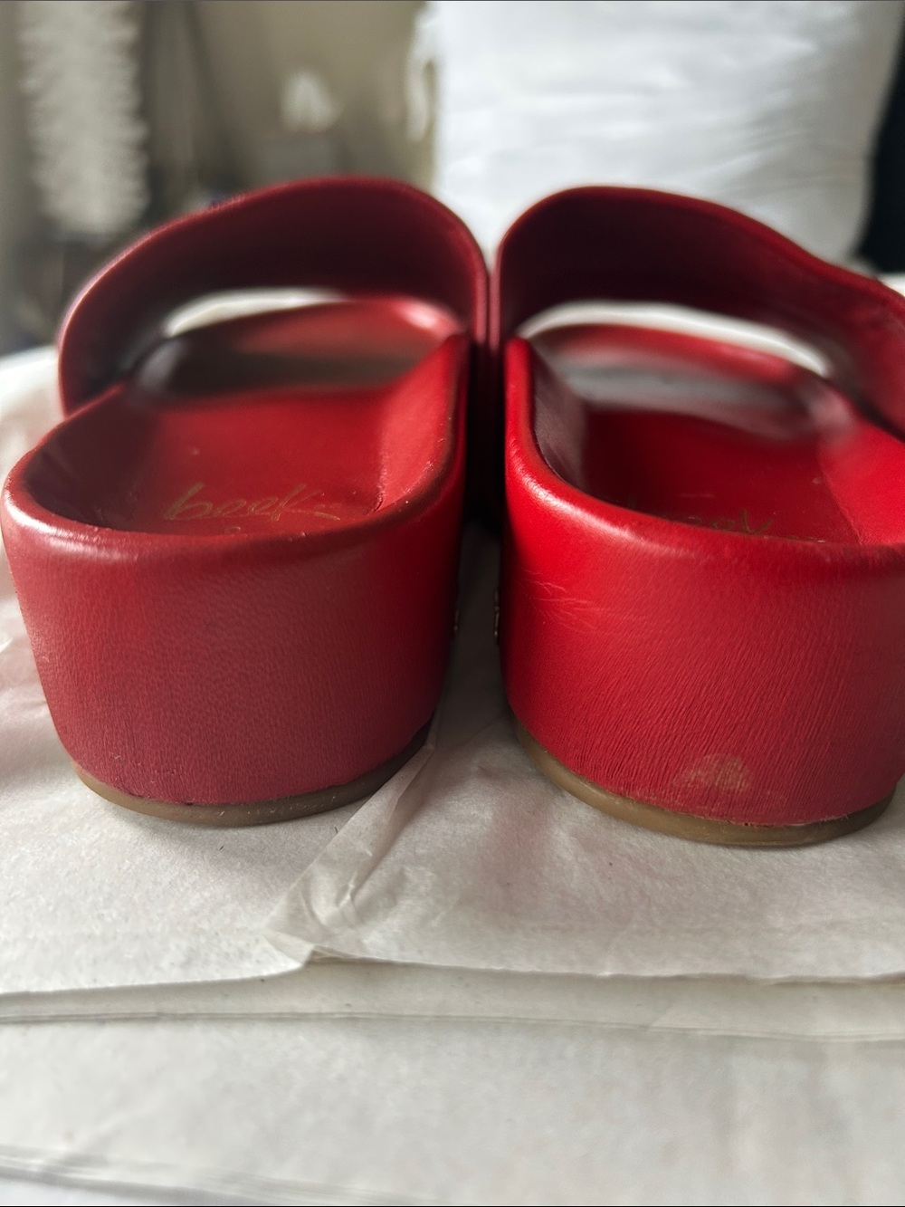 BeeK Pelican Red Leather Slide Sandals SZ 9 - Picture 9 of 9